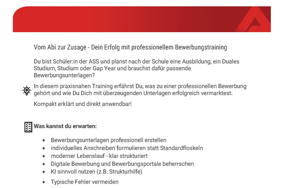 Einladung: Professionelles Bewerbungstraining an der ASS